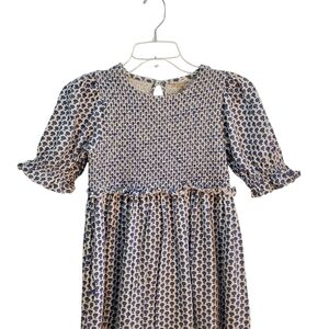 J Crew‎ Crewcuts Girls Smocked Blue & White Bell Sleeve Dress Size 14